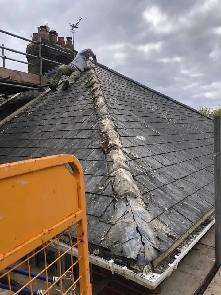 Slate roof ridge and chimney repair in St Just